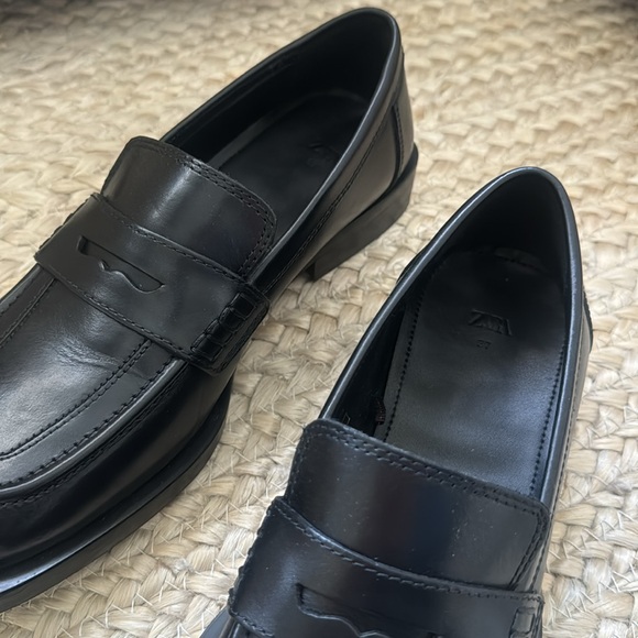 Zara Square Toe Leather Loafers Size 6.5(37) - Picture 7 of 12